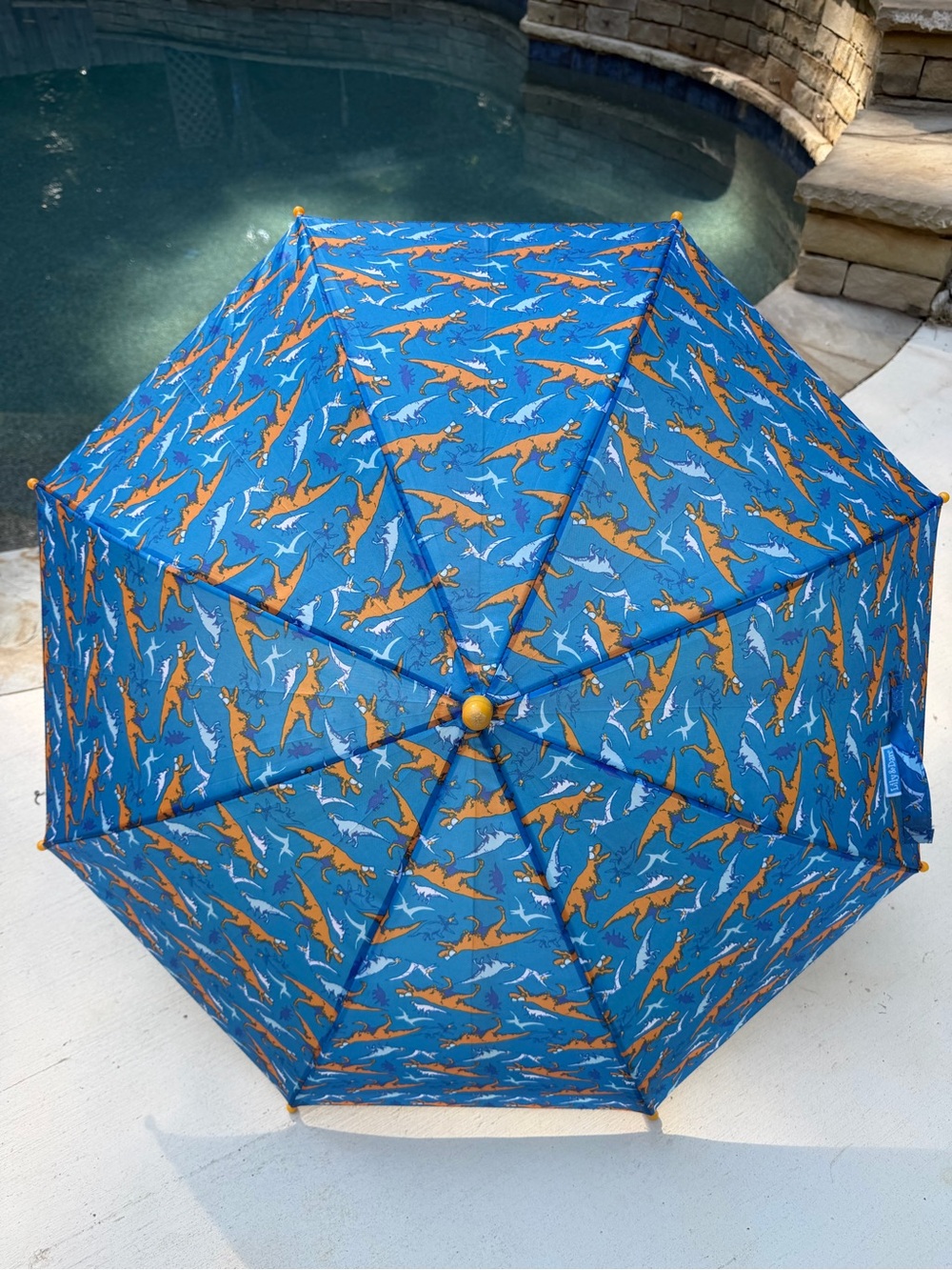 Blue Kids Umbrella with Orange Shark Pattern
